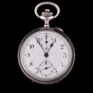 Open face silver pocket watch — image 1