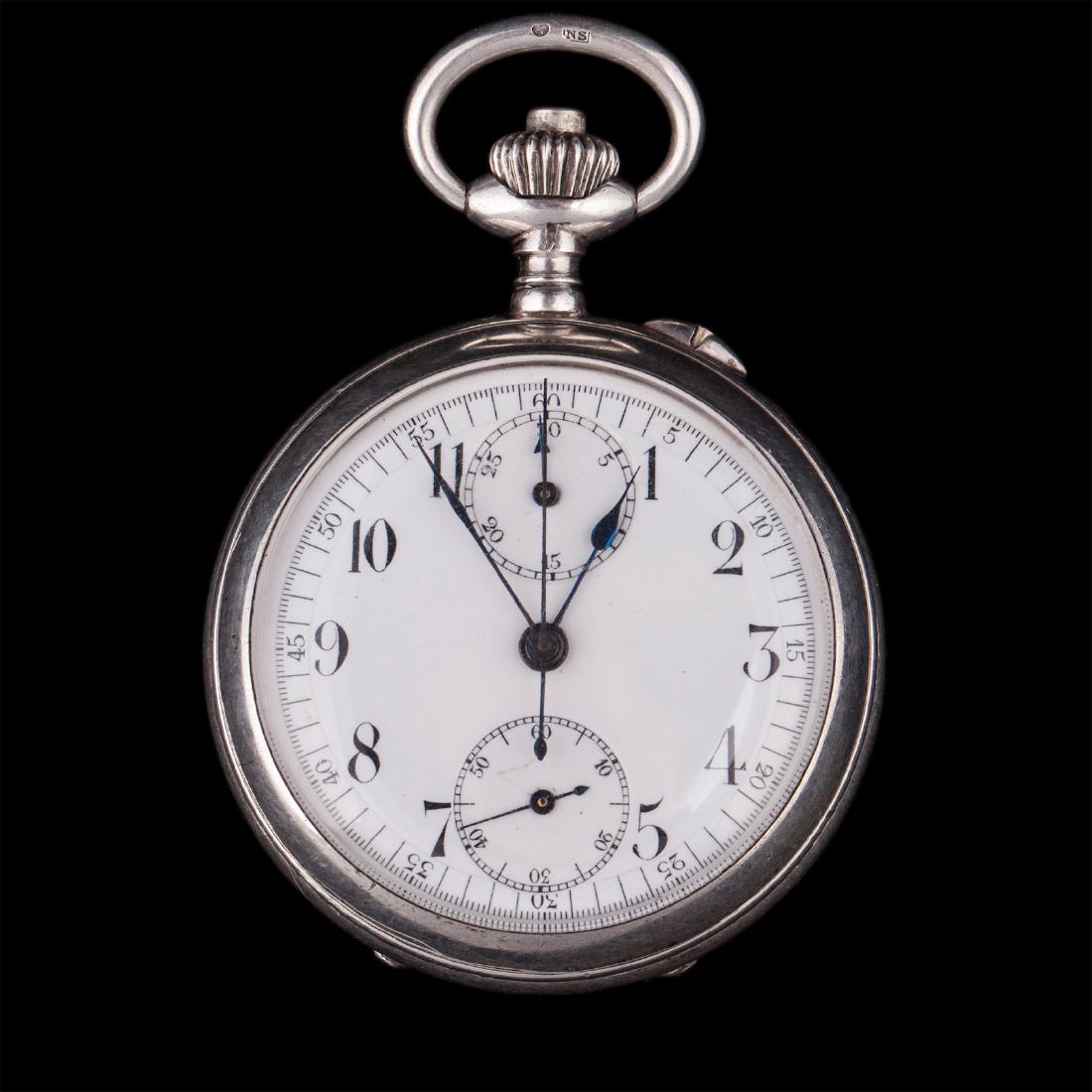 Open face silver pocket watch — image 1