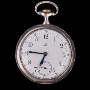 "Omega" silver open face pocket watch — image 1