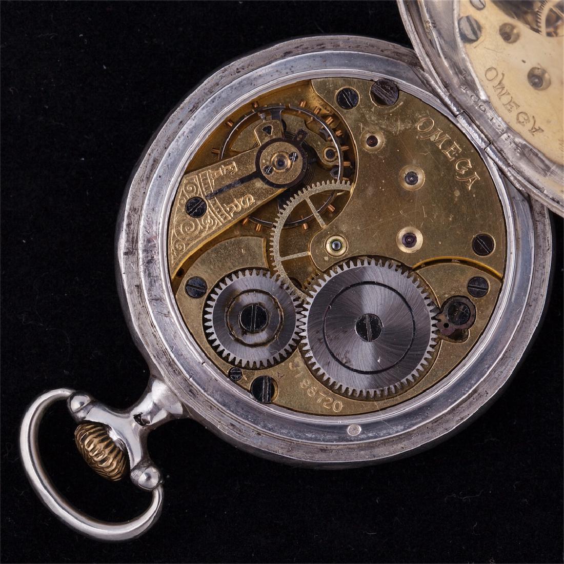 "Omega" silver open face pocket watch — image 3