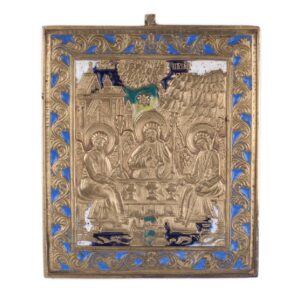 Russian brass and enamel Icon the old Testament Trinity — image 1