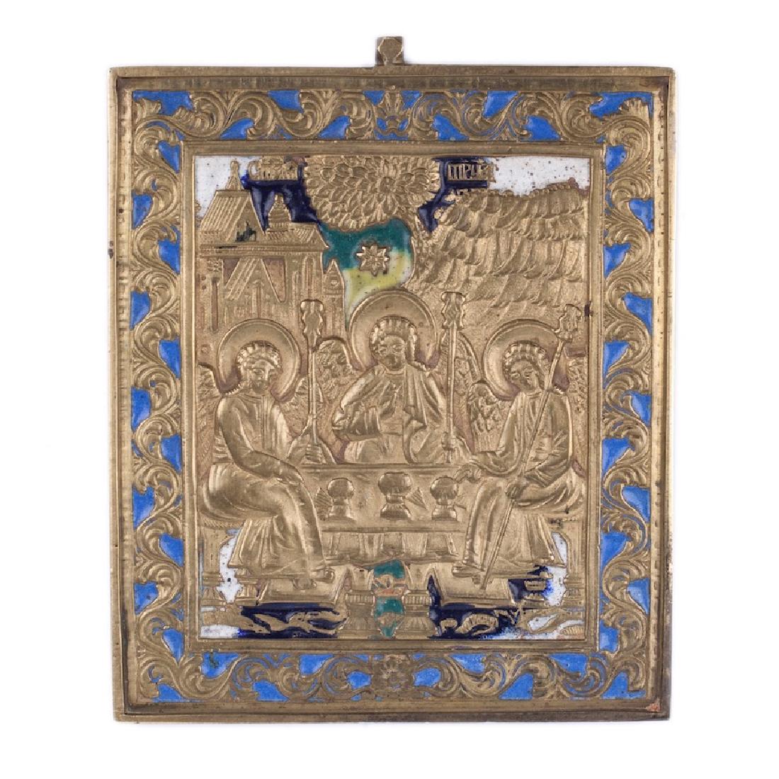 Russian brass and enamel Icon the old Testament Trinity — image 1
