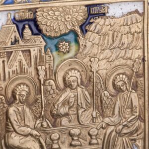 Russian brass and enamel Icon the old Testament Trinity — image 3
