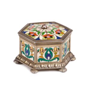 Russian cast silver and cloisonne enamel casket — image 1