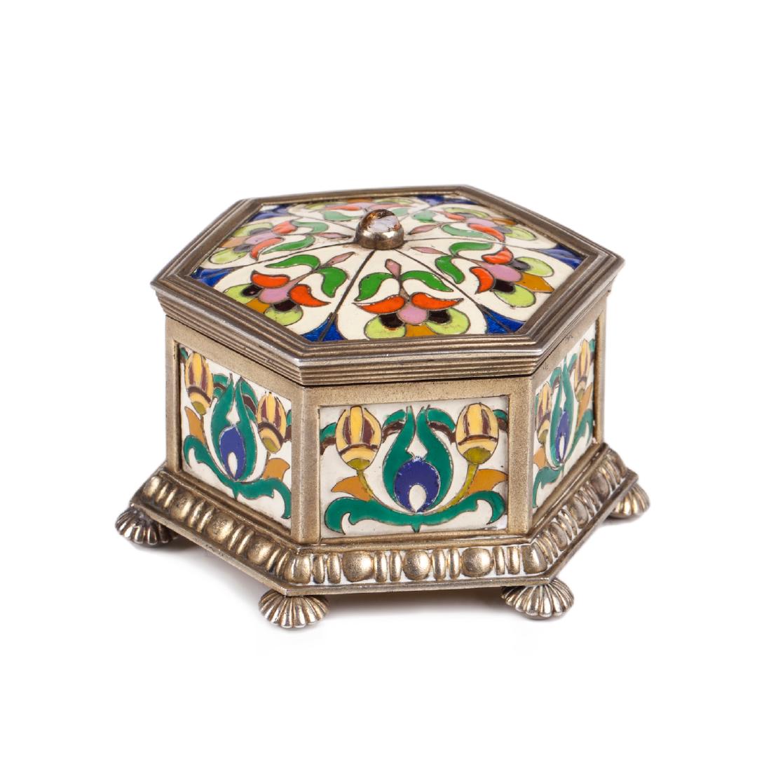 Russian cast silver and cloisonne enamel casket — image 1
