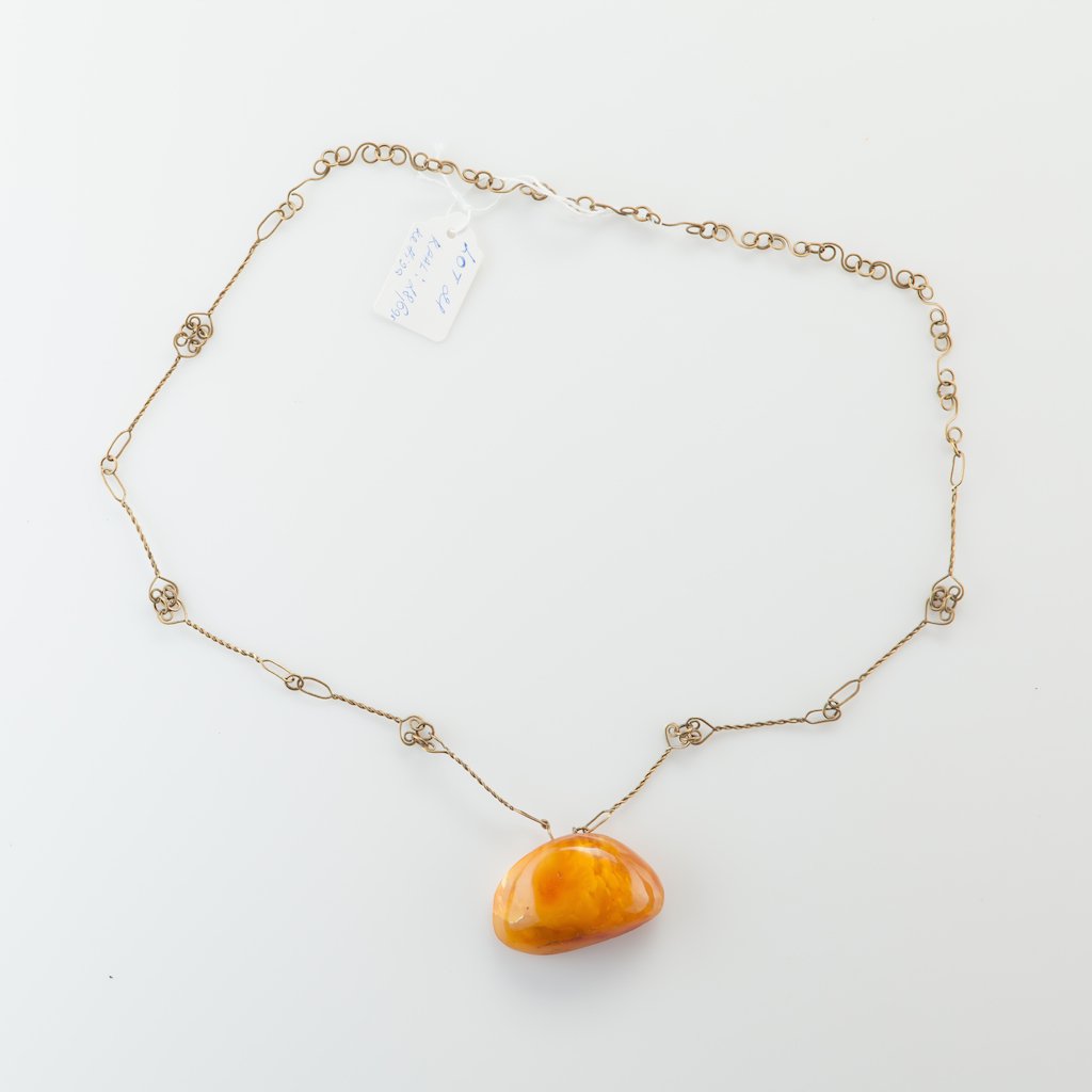 Natural Baltic Amber necklace on chain. — image 1