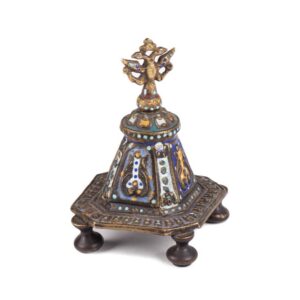 Russian Art Nouveau brass and enamel inkwell — image 1