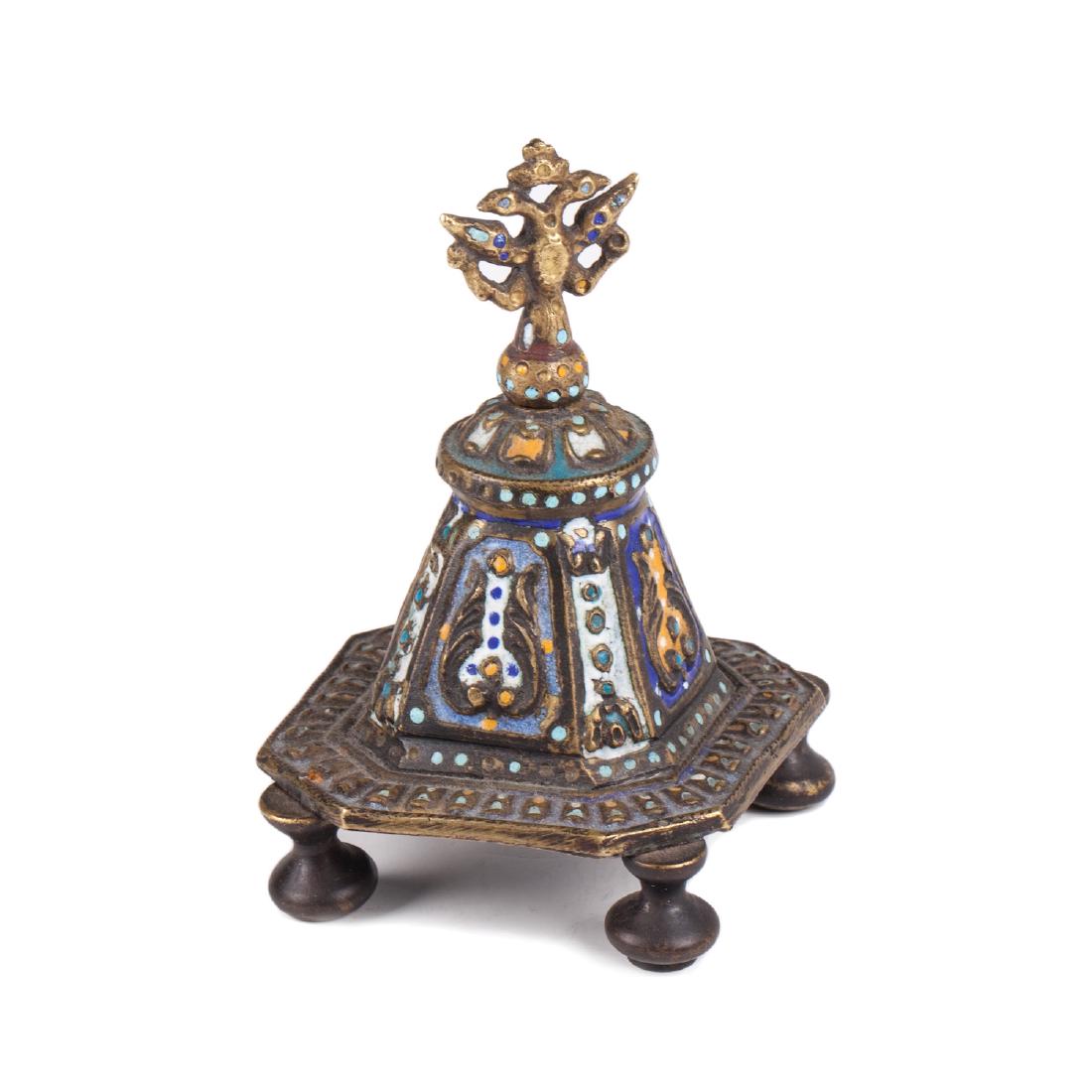 Russian Art Nouveau brass and enamel inkwell — image 1