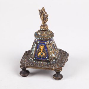 Russian Art Nouveau brass and enamel inkwell — image 2