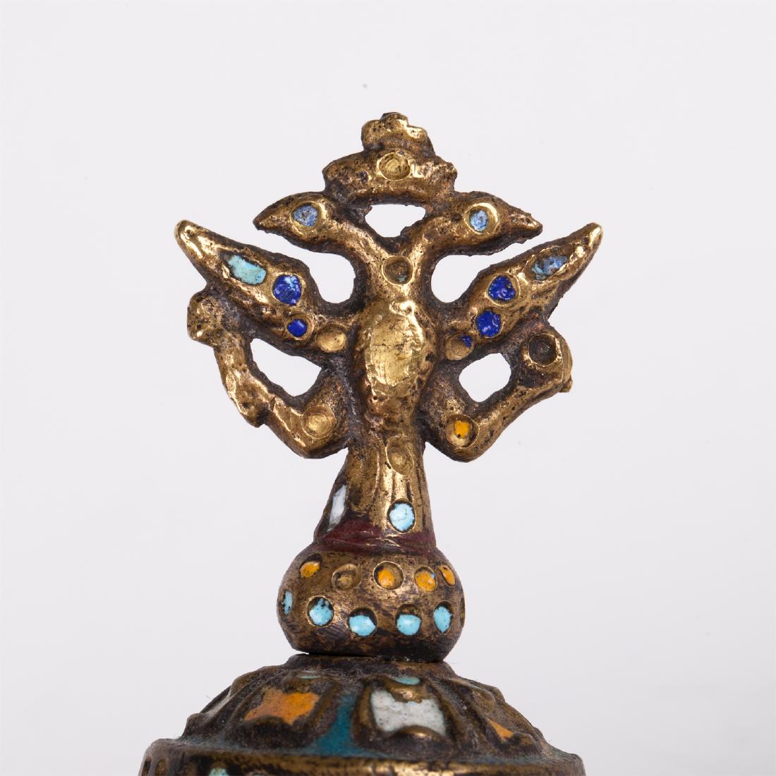 Russian Art Nouveau brass and enamel inkwell — image 3