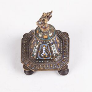 Russian Art Nouveau brass and enamel inkwell — image 4