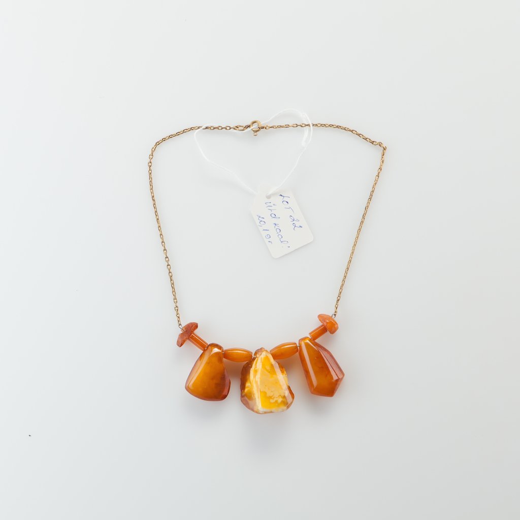 Natural Baltic Amber necklace on chain. — image 1