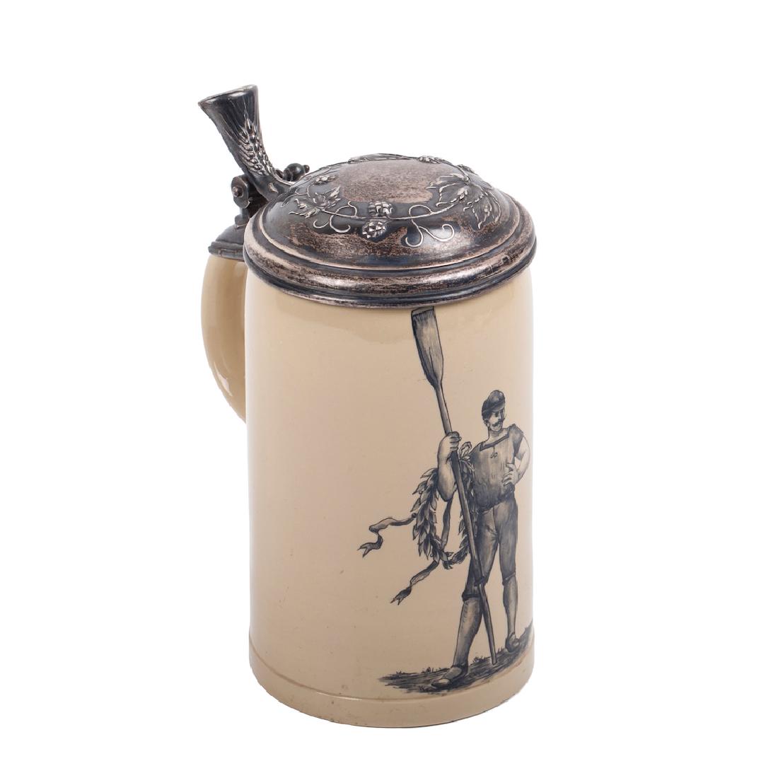 Russian faience and cast silver beer mug — image 1