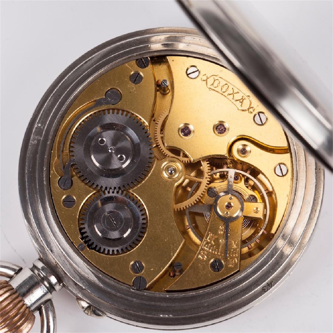 Huge silver? open face pocket watch in silver frame — image 7