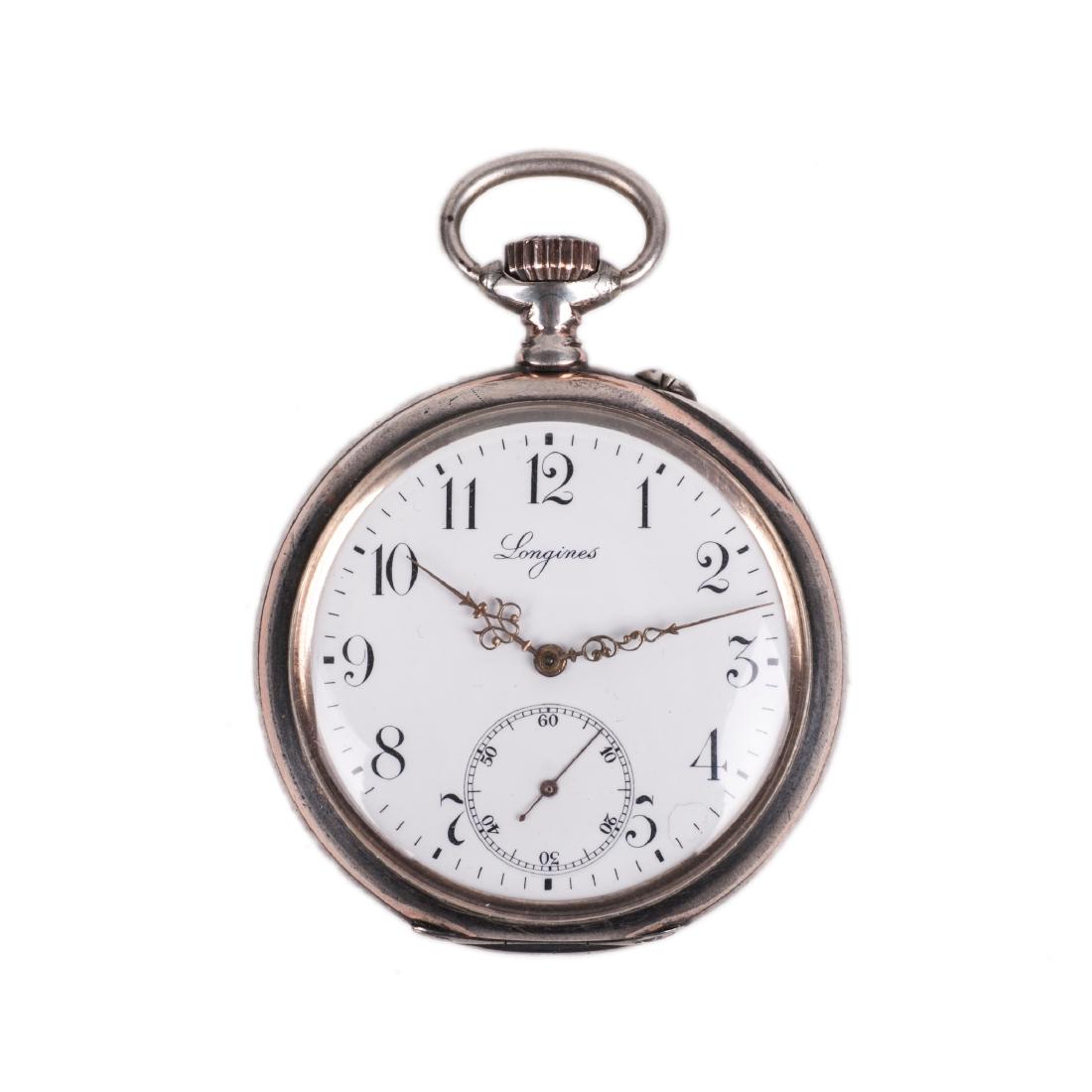 Longines silver open face pocket watch — image 1