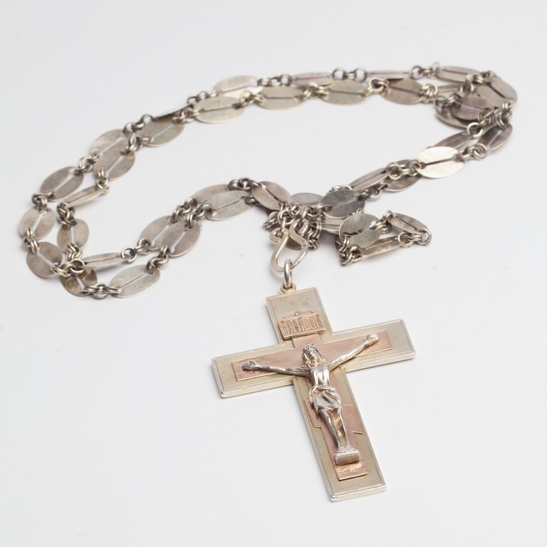 Russian priest cross on a chain. Moscow, 1908-1917. — image 1
