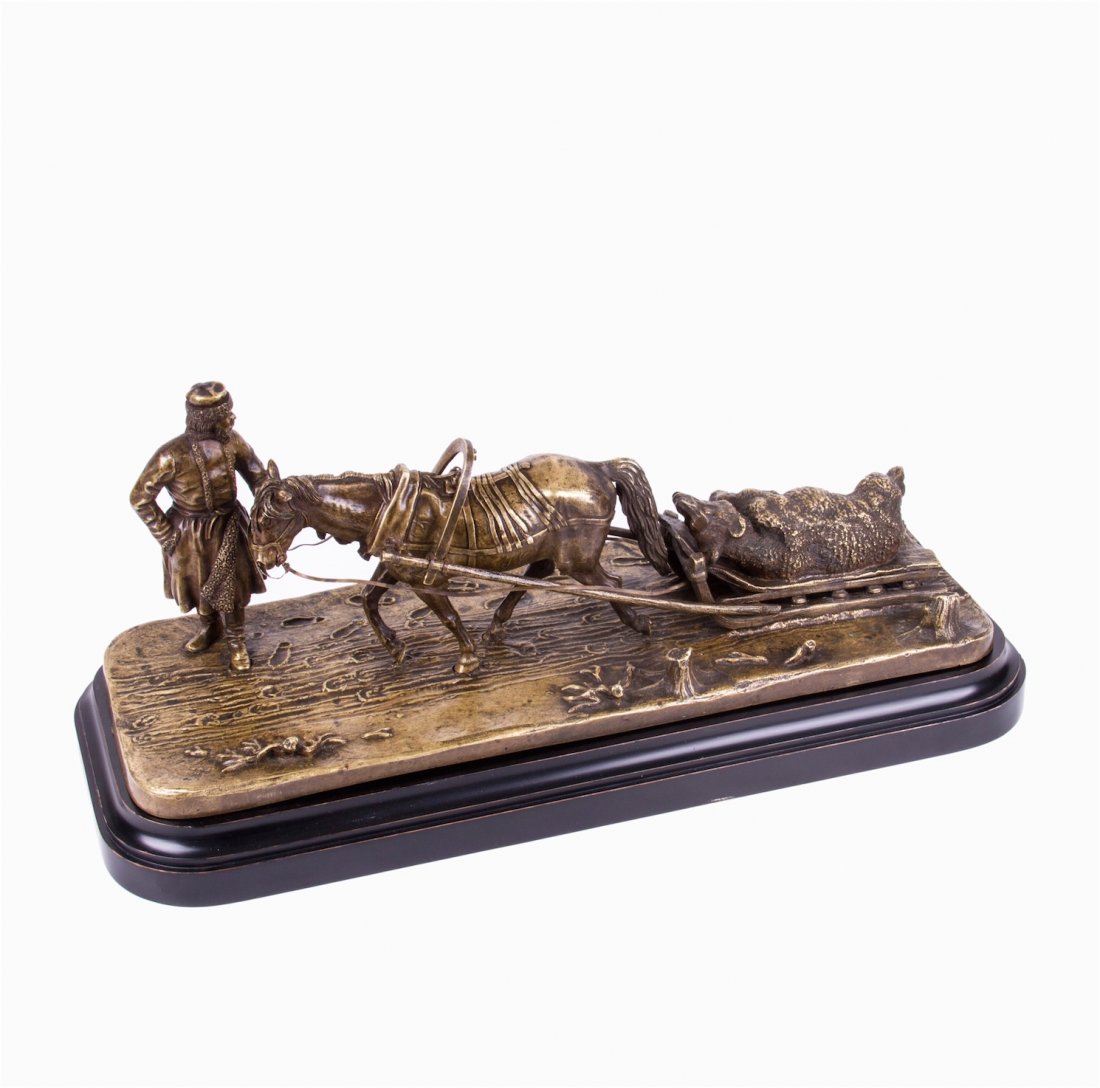 "Returning from the winter bear hunting" Russian bronze — image 1