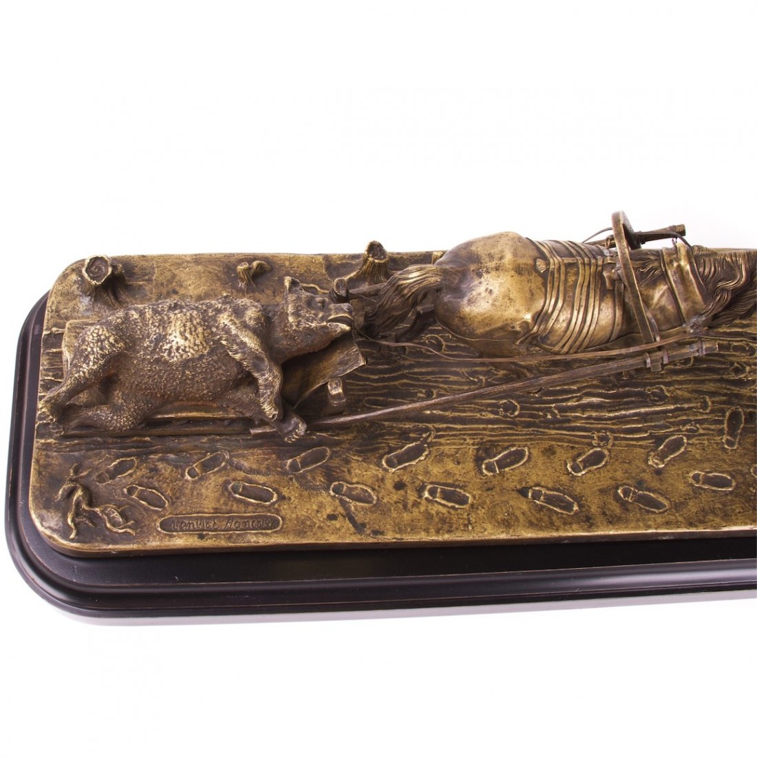 "Returning from the winter bear hunting" Russian bronze — image 2