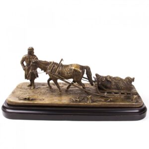 "Returning from the winter bear hunting" Russian bronze — image 3