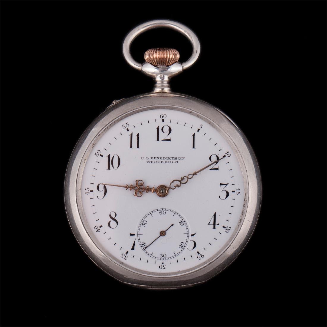 Silver pocket watch, made in Switzerland by J.W.C. — image 1