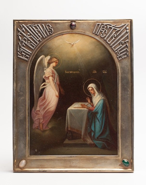 Russian Icon of Annunciation. Makers mark M.A.A. Moscow — image 1