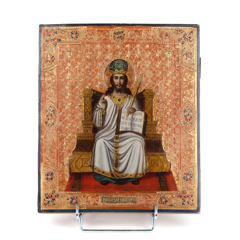 Russian icon of Christ Pantokrator on the throne. 19th — image 1