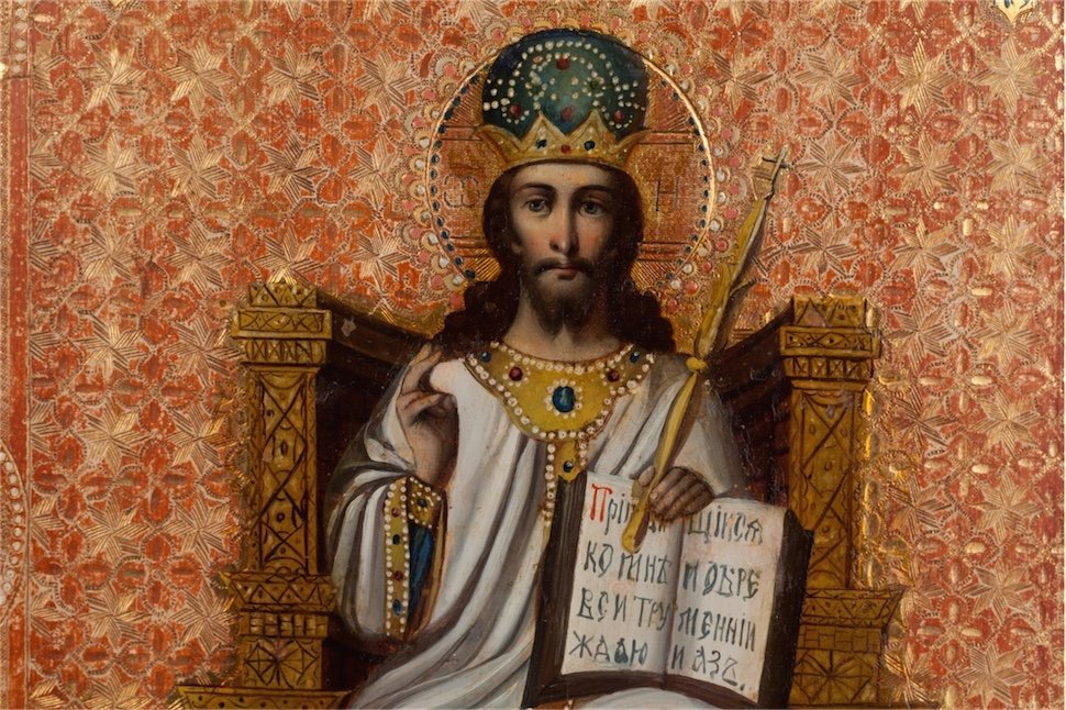 Russian icon of Christ Pantokrator on the throne. 19th — image 2