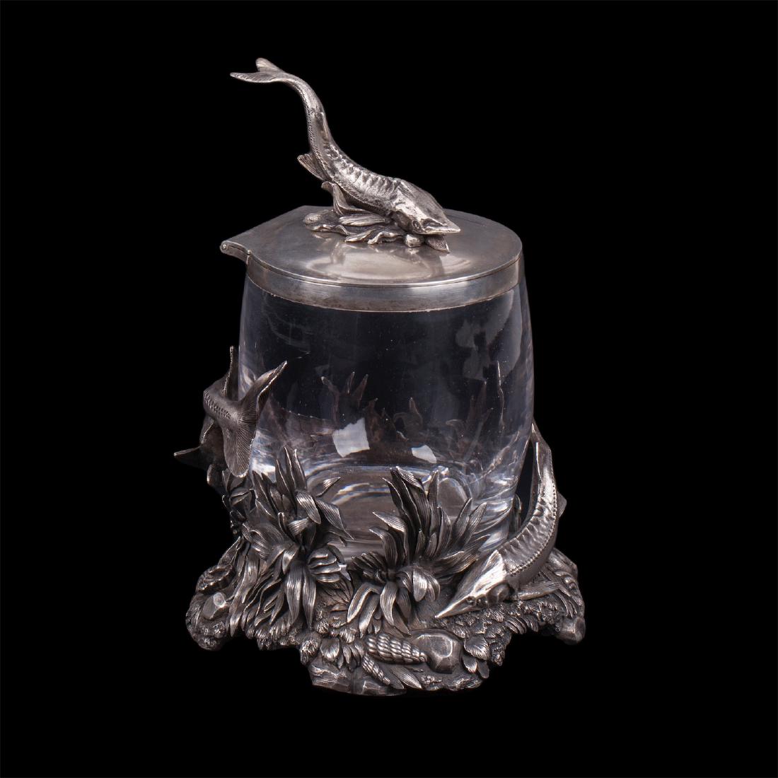 Russian silver and cut-glass caviar bowl — image 1