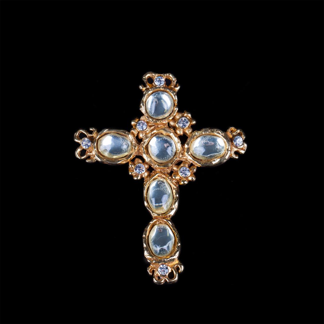 Christian Lacroix gilt cross shape pendant with glass — image 1