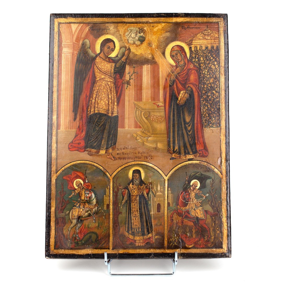 Greek icon of Annunciation with scenes. yr.1856. — image 1