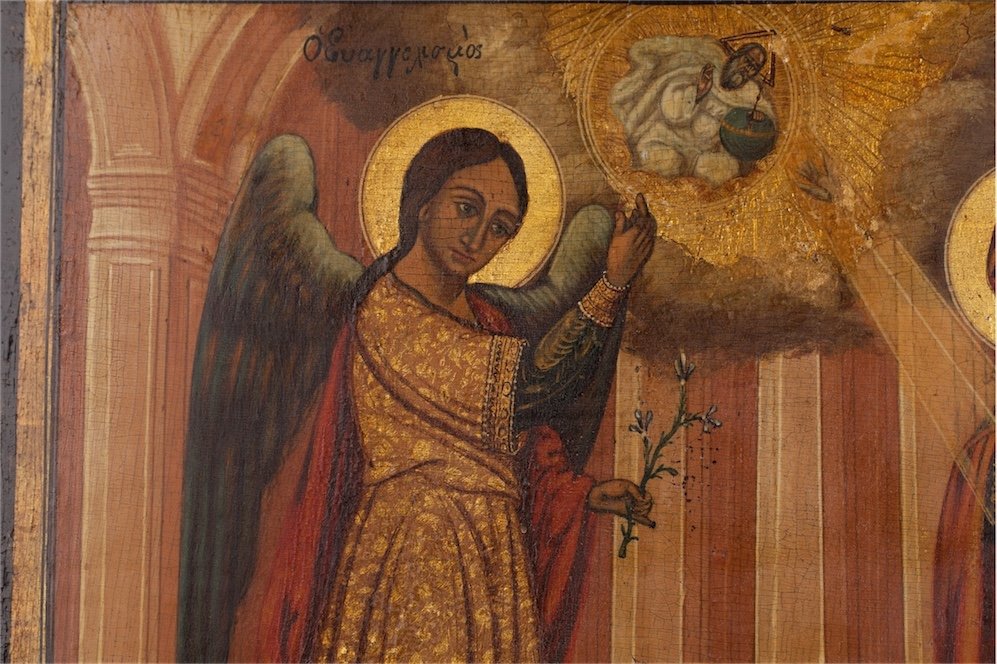 Greek icon of Annunciation with scenes. yr.1856. — image 2
