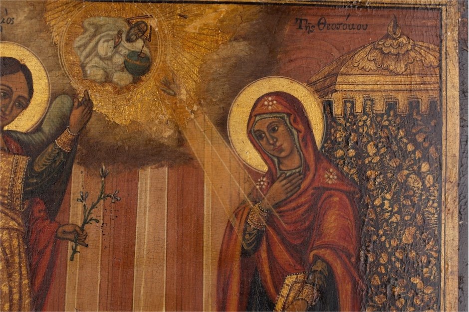 Greek icon of Annunciation with scenes. yr.1856. — image 3