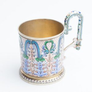 Russian enamel glass holder. Makers mark NZ. Moscow — image 1