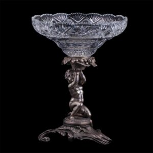 Faberge silver and cut-glass vase with cupid — image 1
