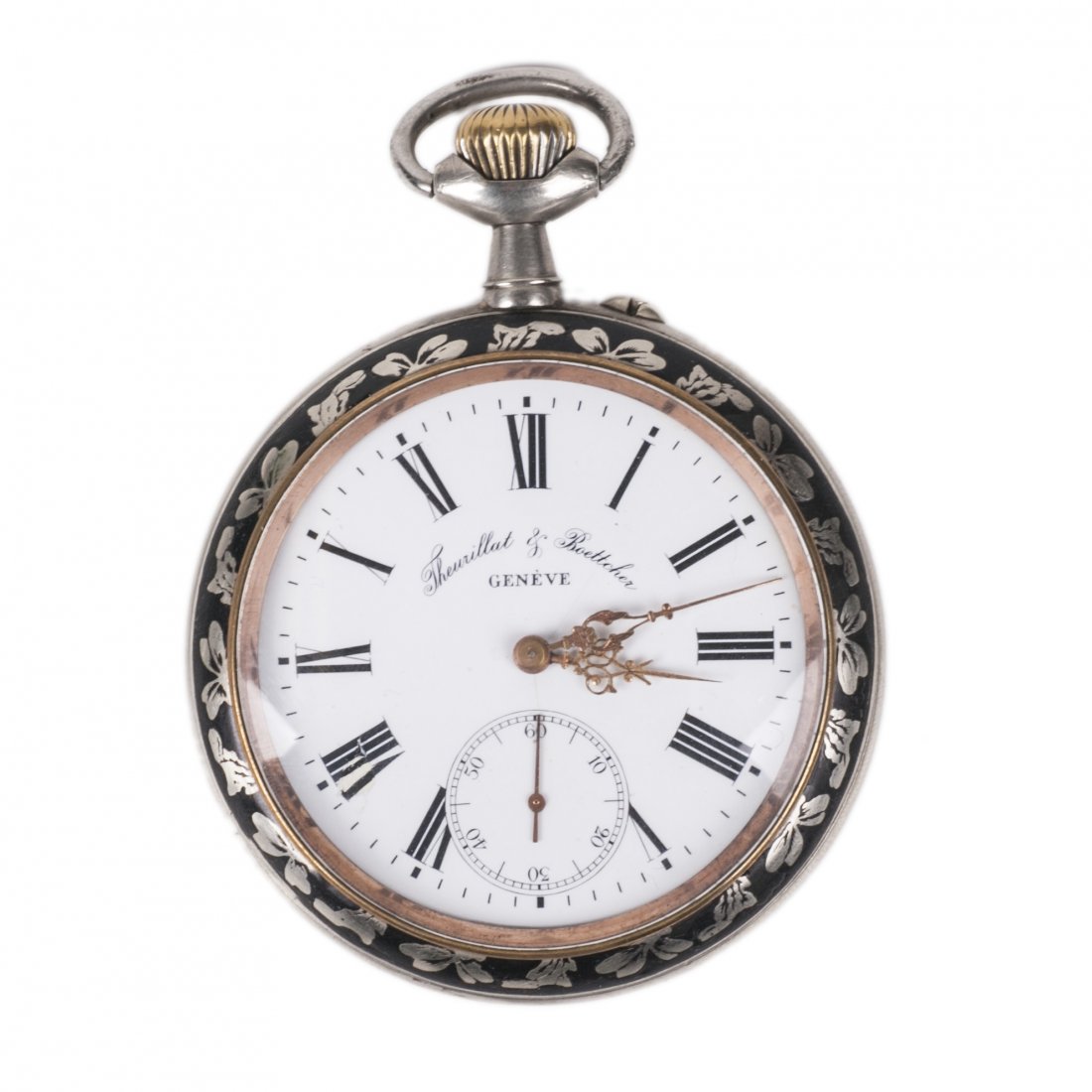 Metal pocket watch with hunt scene — image 1