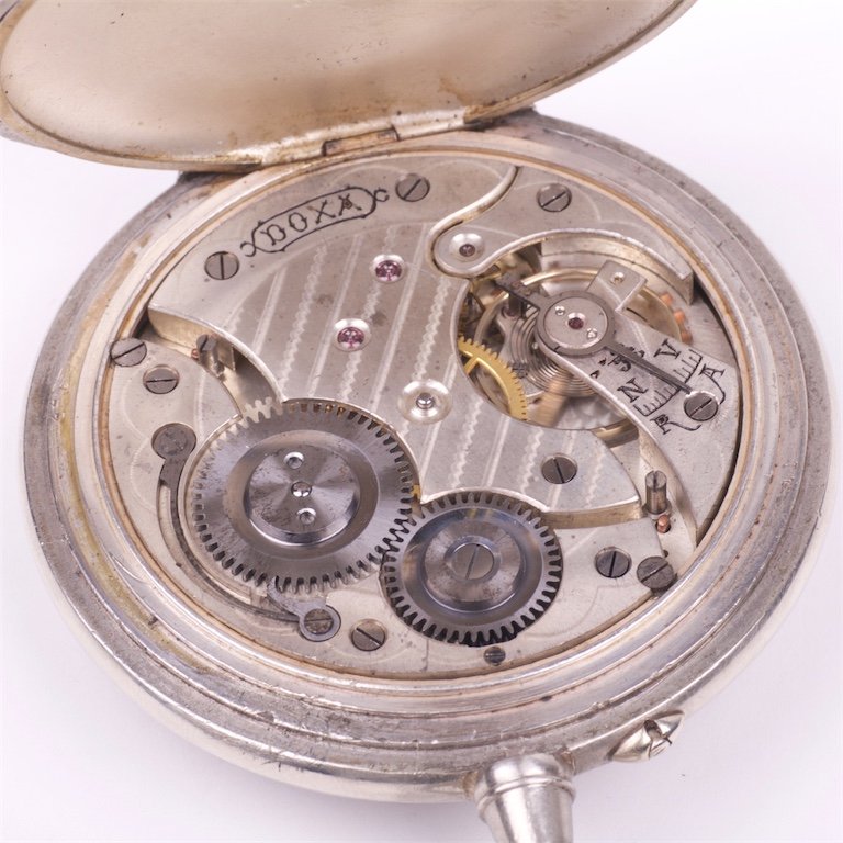 Metal pocket watch with hunt scene — image 7