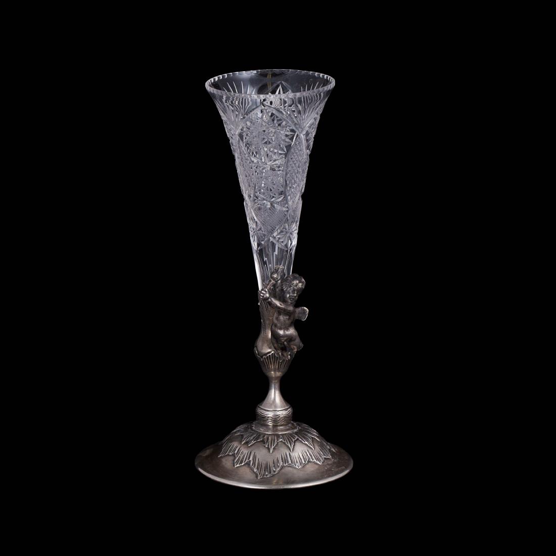 Silver and cut-glass vase with cupid by K. Linke — image 1