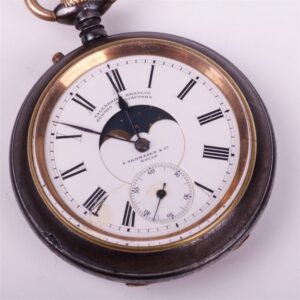 German gun metal pocket watch with moon phase calendar — image 2