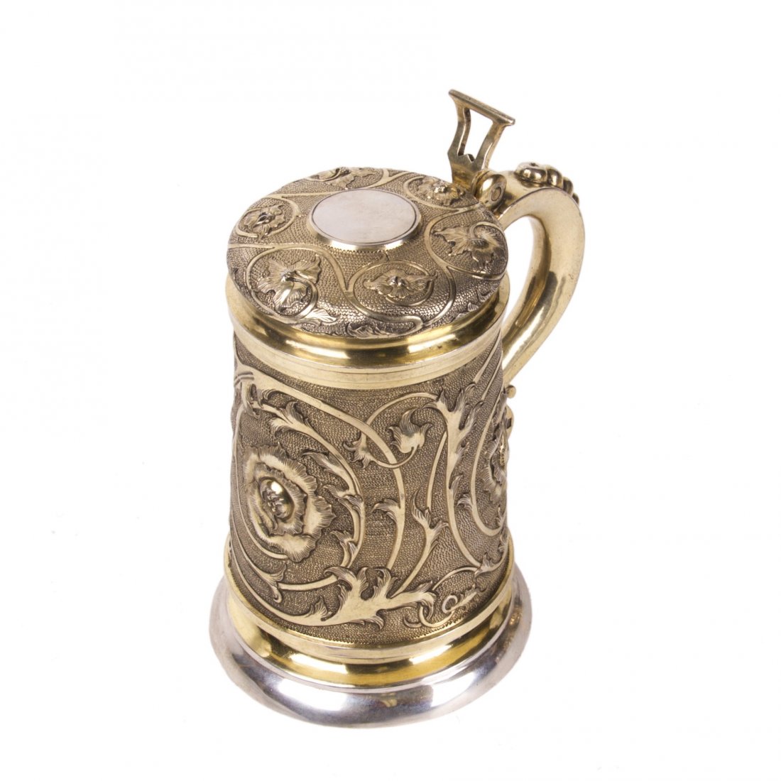 Massive silver-gilt tankard with floral decor — image 1