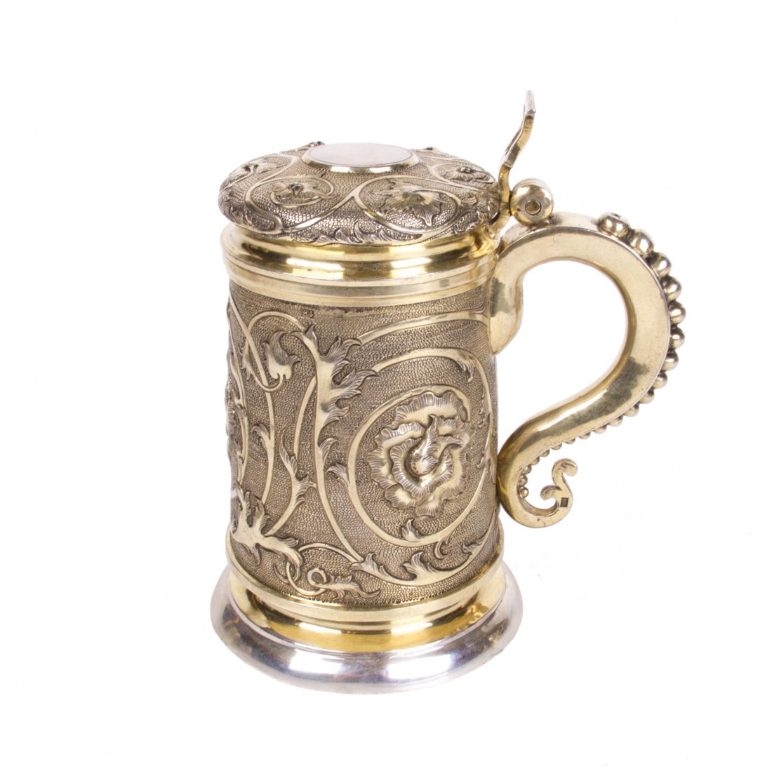 Massive silver-gilt tankard with floral decor — image 3
