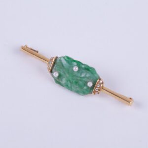 18K gold brooch with Jade stone, diamonds, pearls. — image 1