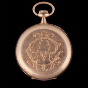 Gold open face pocket watch with engraving — image 2