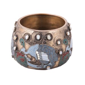 Rare Stroganov School brass and enamel vase — image 1