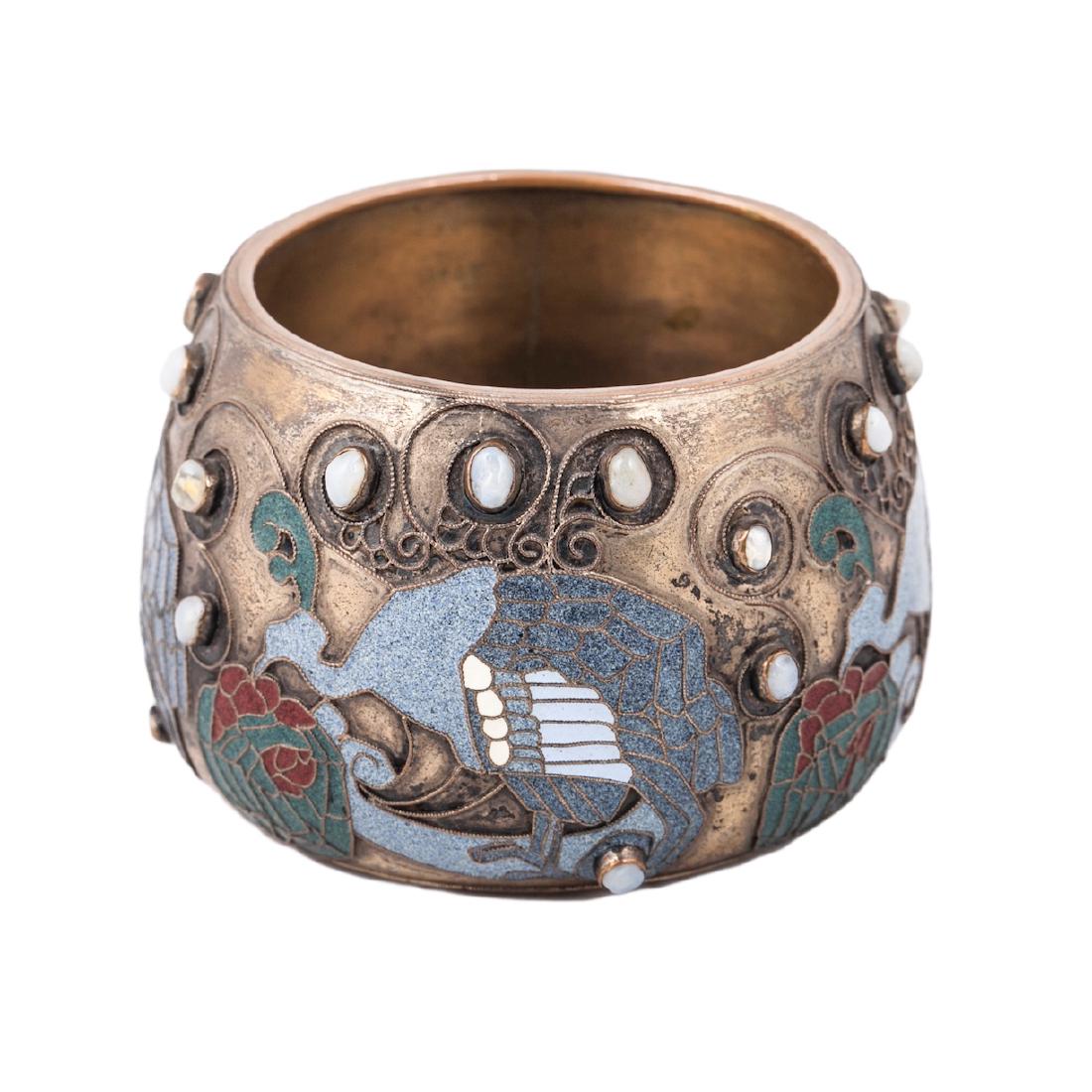 Rare Stroganov School brass and enamel vase — image 1