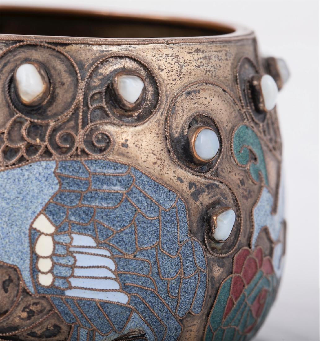 Rare Stroganov School brass and enamel vase — image 3