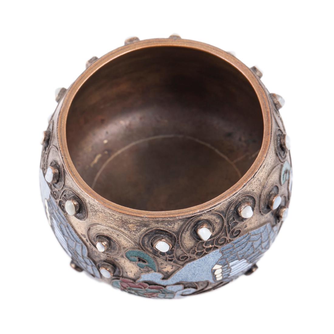Rare Stroganov School brass and enamel vase — image 7
