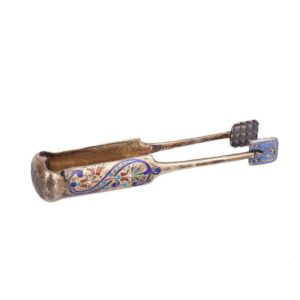 Russian silver-gilt and enamel sugar tongs — image 1