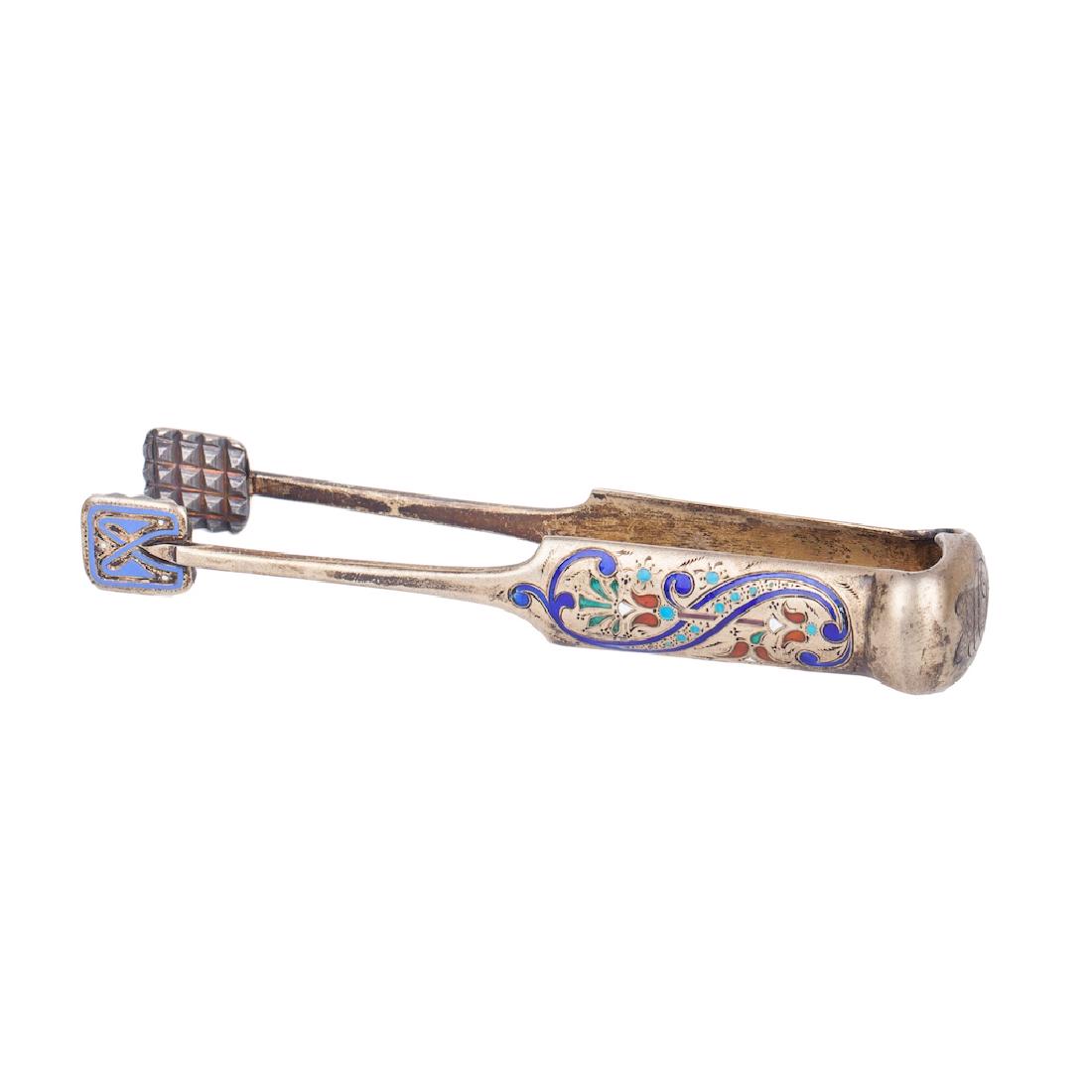 Russian silver-gilt and enamel sugar tongs — image 2