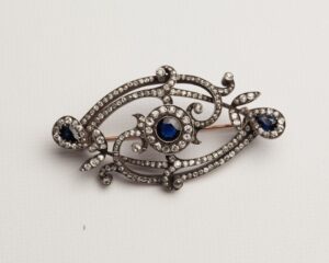 Russian diamond and sapphires brooch — image 1