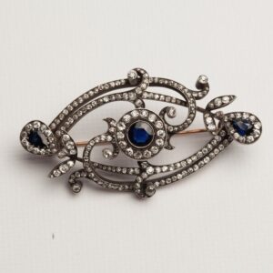 Russian diamond and sapphires brooch — image 1